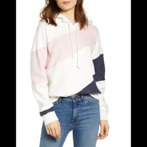 FAHERTY Ripple Stripe Hoodie In White Pink Navy size M EUC